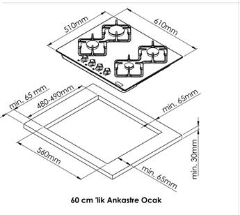 Ferre  440 CE 60 Cm İnox Emaye Ankastre Ocak